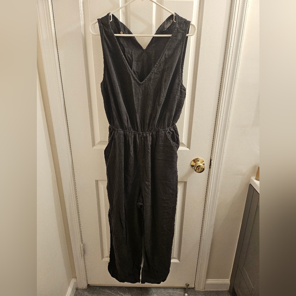 Open backed linen jumpsuit